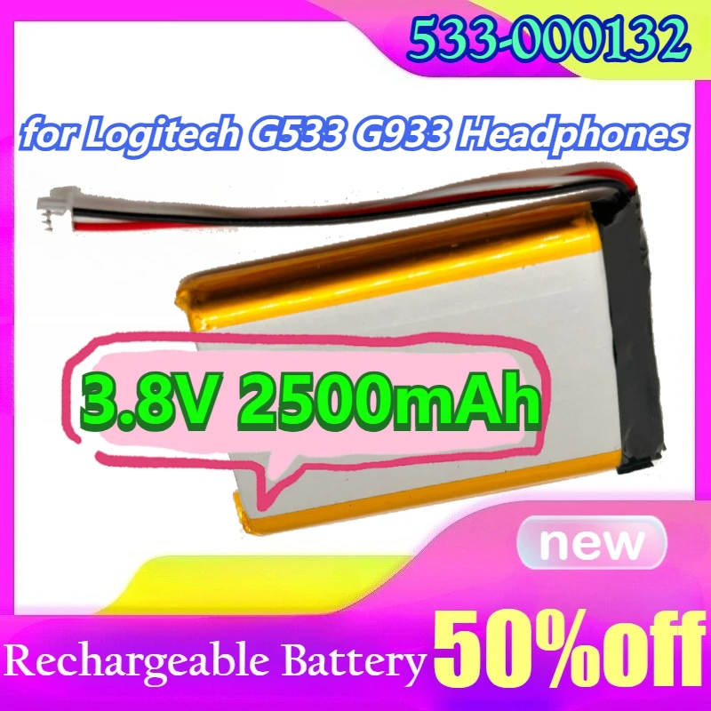 

533-000132 3.8V 2500mAh for Logitech G533 G933 Headphones Replacement Battery