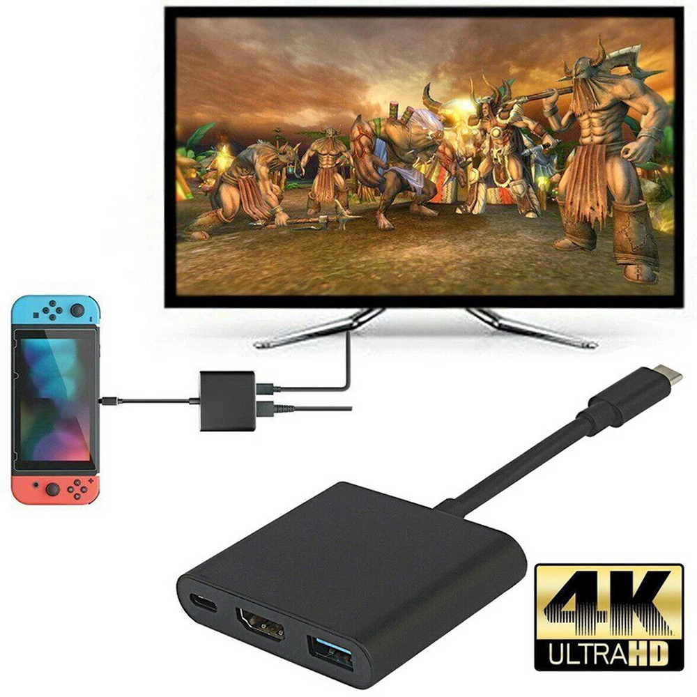 Кабель-преобразователь 3 в 1, 10 шт., USB 3,1 HUB HDMI-совместимый с Type C на 4K Ultra HD адаптер для планшета, ноутбука, ПК, телевизора, переключателя Nintendo