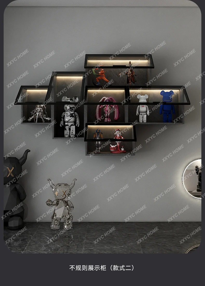 Figure display glass, simple modern model, household wall-mounted storage, solid wood