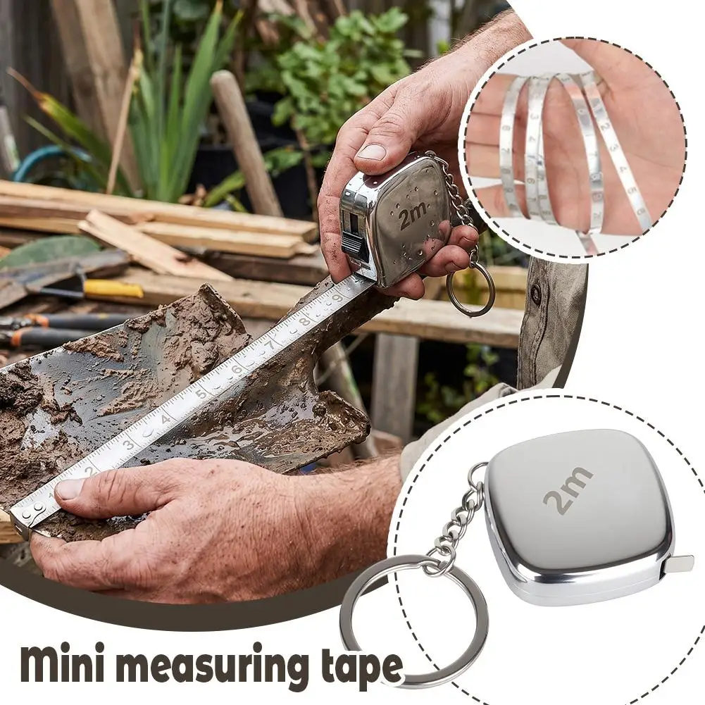 1-3pc 2m Mini Tape Measure Keychain Retractable Stainless Steel Ruler Measuring Tape Keychain Pocket Portable Key Ring Tool