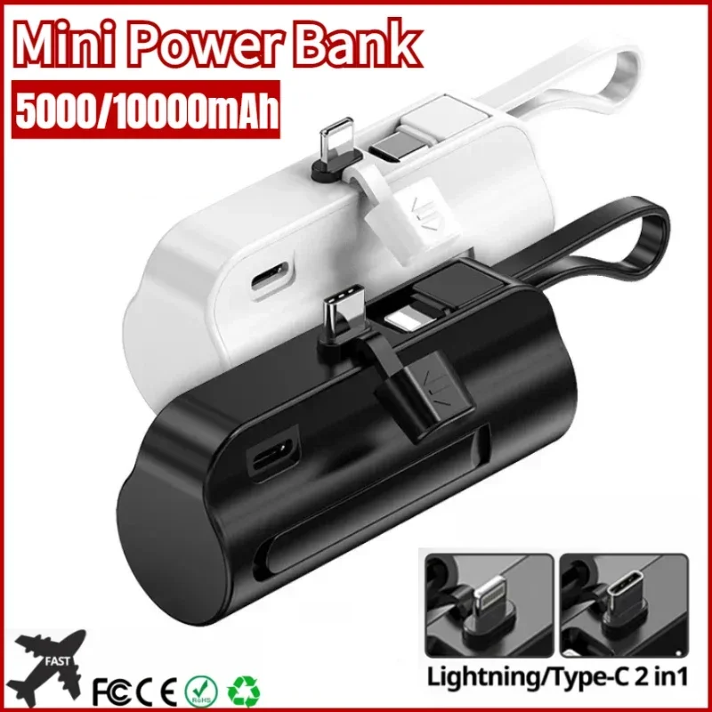 

100000 мАч Mini Power Bank Lightning Type-C Портативное зарядное устройство для телефона Внешняя запасная батарея для iPhone 13 15 Xiaomi 13 14