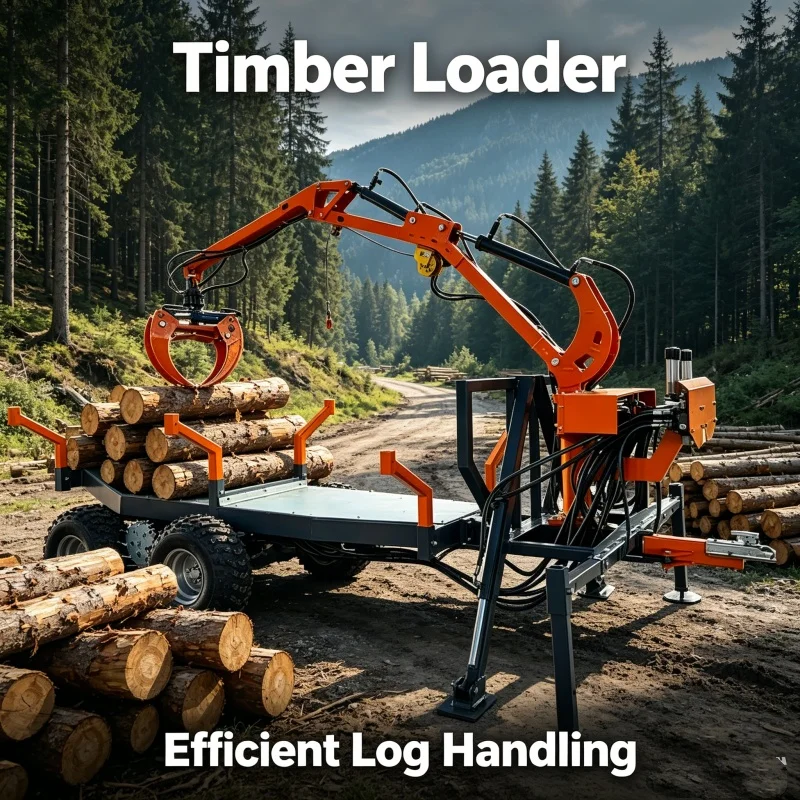 Forestry ATV Timber Trailer with Telescopic Crane Logging Grapple Boom Remolque
