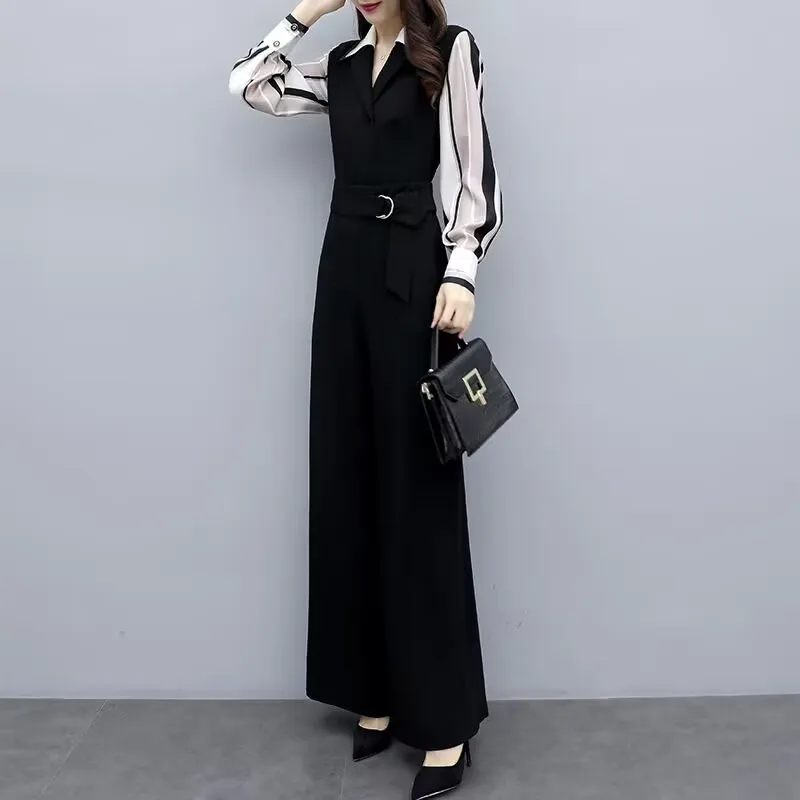 Spring Summer Women Jumpsuit New Korean Fashion Casual Romper Playsuit Office Ladies Slim Long Sleeve Waist Legs Pants Outfit