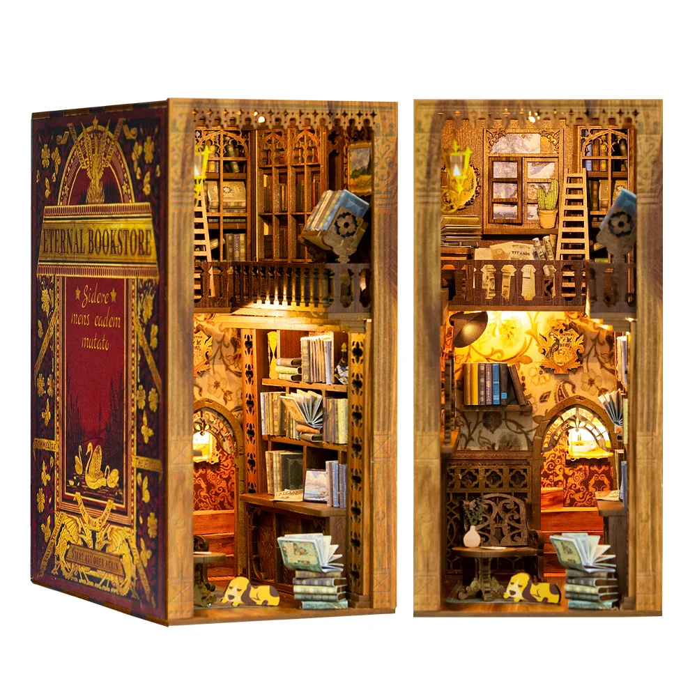 

Cutebee Hot Selling 3D Wooden Puzzle Diy Miniature Dollhouse Eternal Bookstore Book Nook Kit for Christmas Gifts