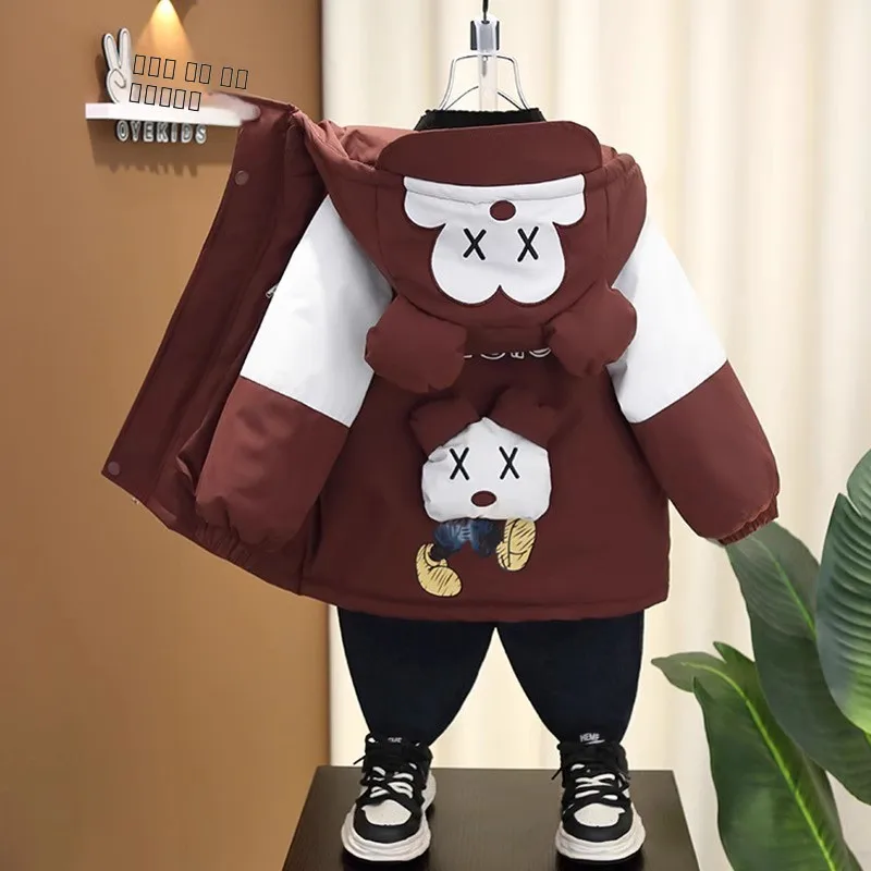 

Модная парка для мальчиков на флисовой подкладке, водонепроницаемая, из полиэстера, с хлопковым наполнителем, приталенного кроя, для молодежи, для домашнего использования