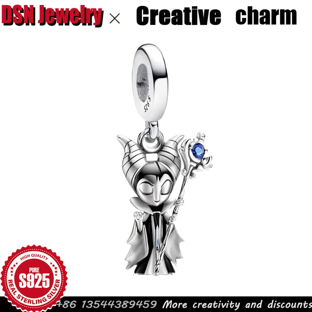 

DSN Customized Beads Pendant 925 Sterling Silver Charm Disney style Black Witch for Original DIY Bracelet Fine Jewelry Gift