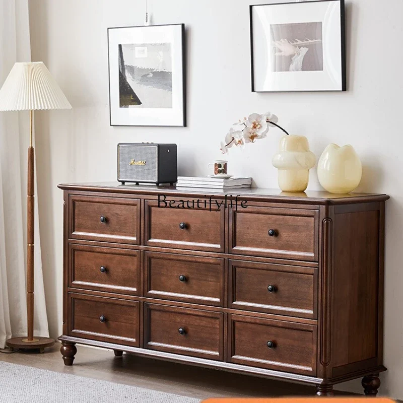 

05-Simple American country walnut all solid wood nine chest cabinet living room locker