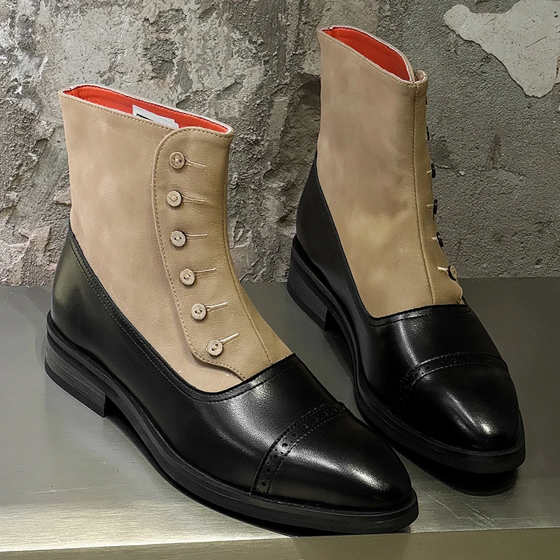 New Thick Heeled Men Chelsea Boots Button Style High-end Feel Business Casual Color Blocked Fashionable Boots