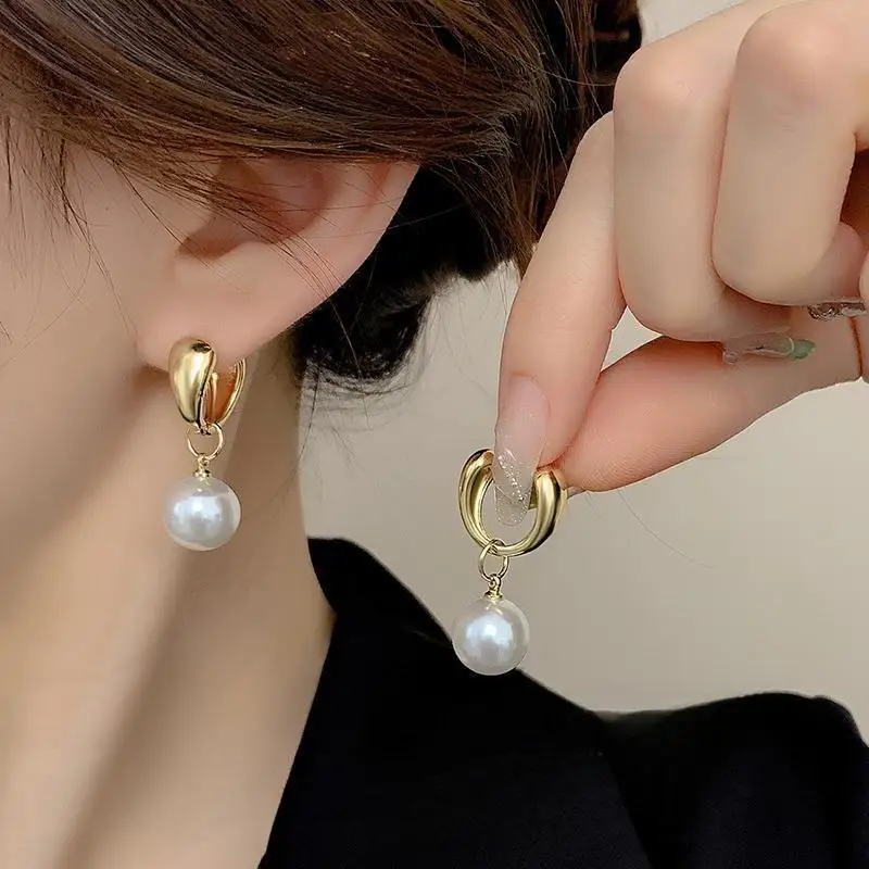 Imitation Pearl Earrings for Women Trendy Detachable Drop Earring French Elegant Geometric Jewelry Female Party Accessories