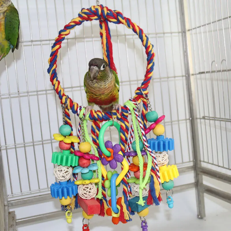 Bird toys, bird supplies, hanging rings, swings, wooden plastic cotton ropes, parrot bite toys