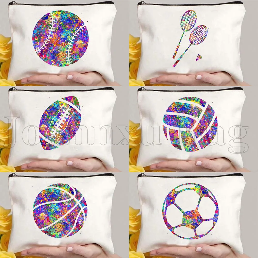 

American Football Ball Badminton Rackets Volleyball Basketball Soccer Baseball Ball Bat Cosmetic Makeup Travel Bag Case Pouch