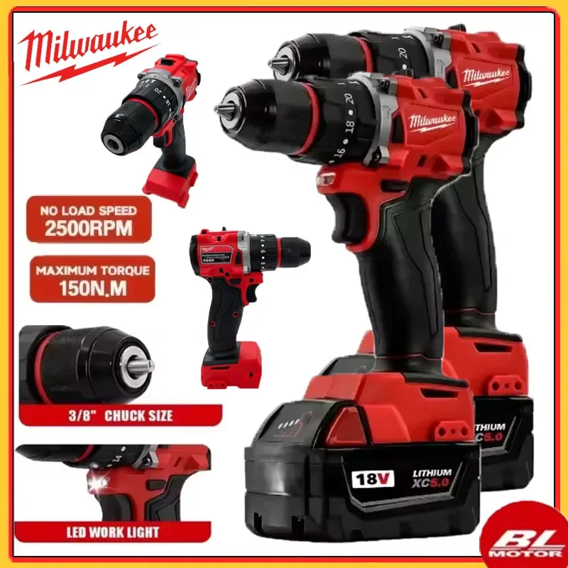 

Milwaukee Small Electric Drill 150N.m Brushless Cordless Impact Drill for Decoration Team 18V Battery Power Tool