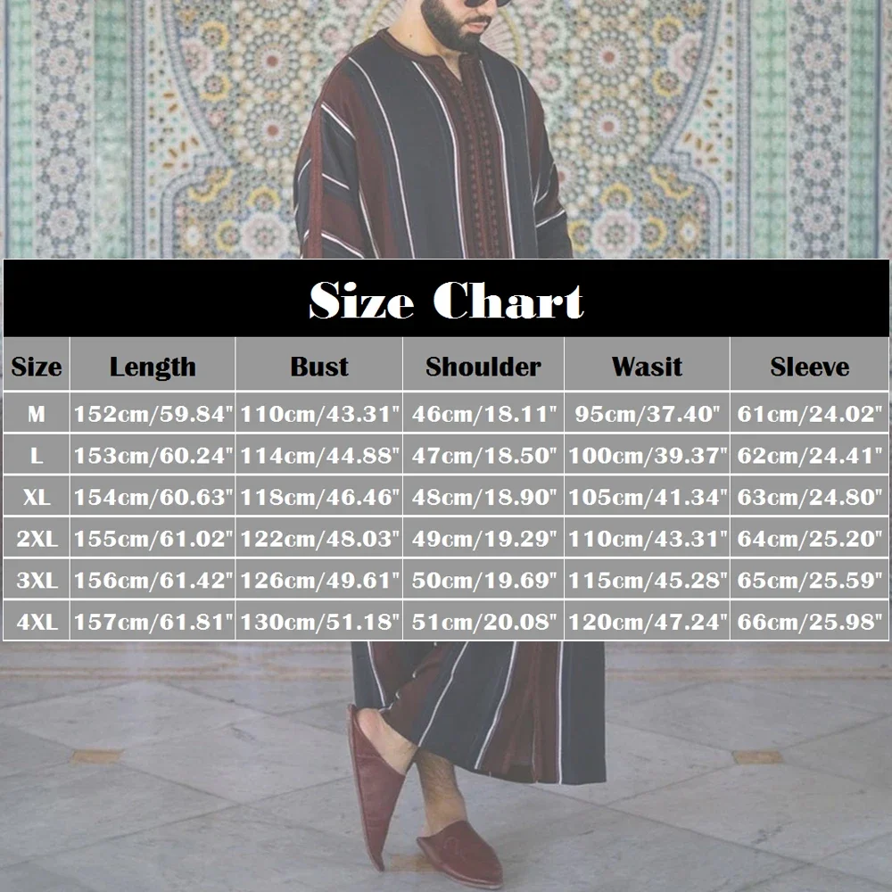 Abaya Vintage pria Muslim Arab jubah panjang pakaian Islam kemeja longgar Jubba Thobe garis Arab Saudi gaun Muslim Timur Tengah