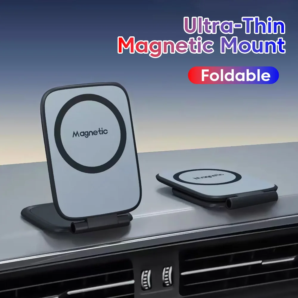 Ultra Thin Magnetic Car Phone Holder Foldable Mount Car Universal Navigation Support for iPhone 16 17 Huawei Samsung