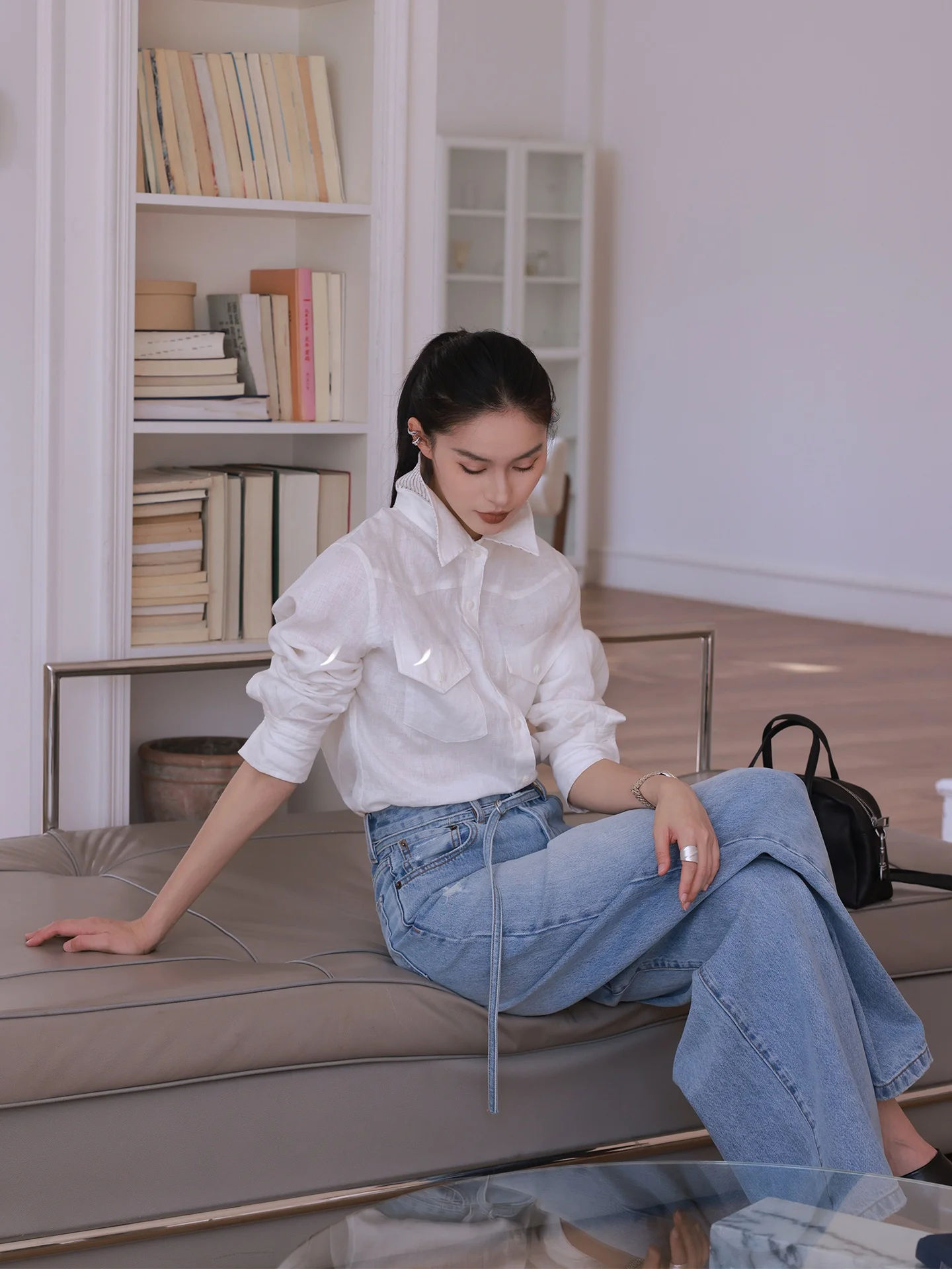 

Рубашка женская Jieji Zhang из 100% льна, белая, с длинным рукавом, простая, удобная, фактурная, в повседневном стиле, свободного кроя, весна-лето