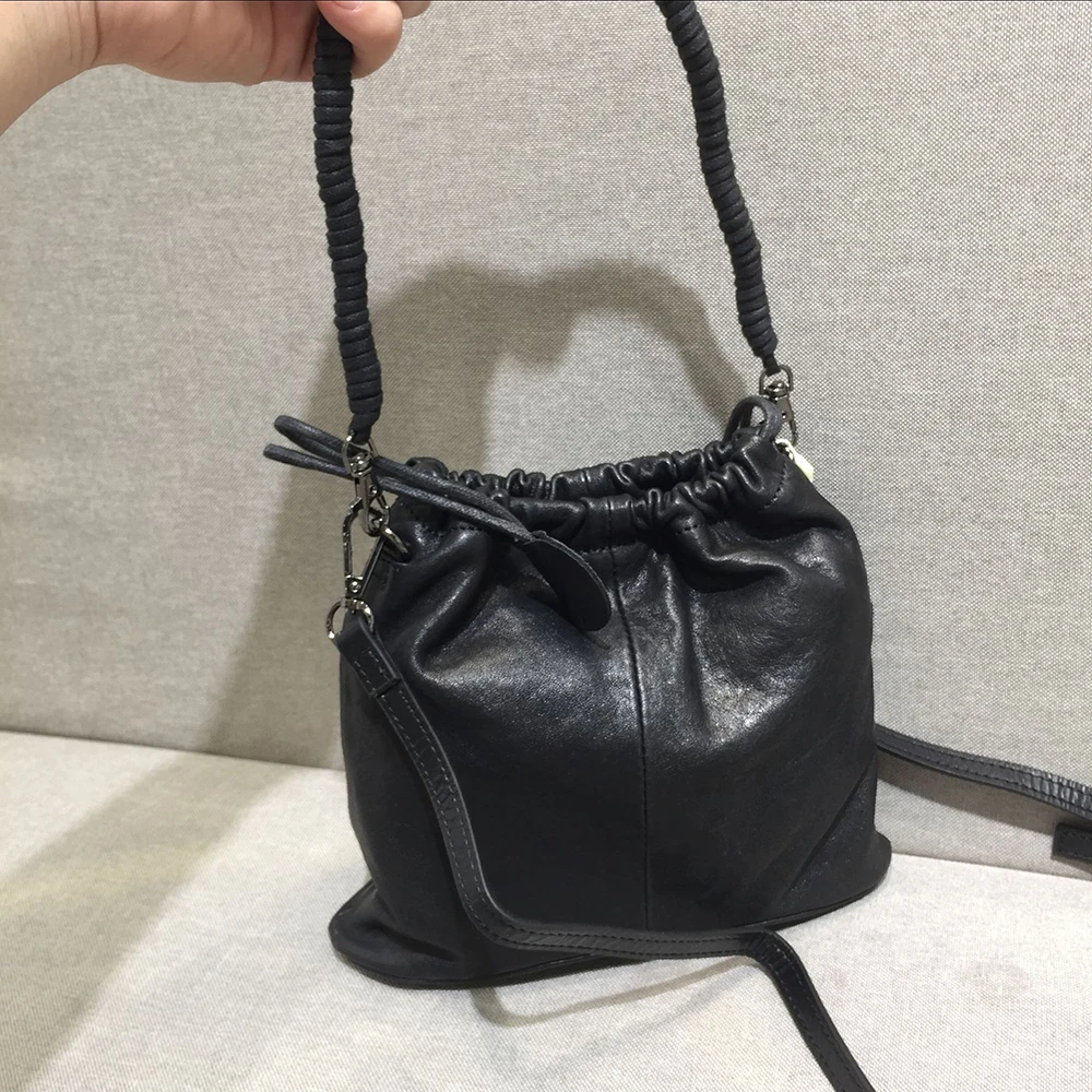 Real Cow Skin Shoulder Bags for Woman Convenient Small Crossbody Bag Fashion Draw String Handbags Sac a main Purse Bags