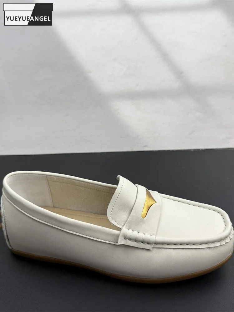 Retro Womens Elegant Fashion Comfortable Genuine Leather Flats Shoes British Style Ladies Round Toe Casual Slip On Flats Shoes