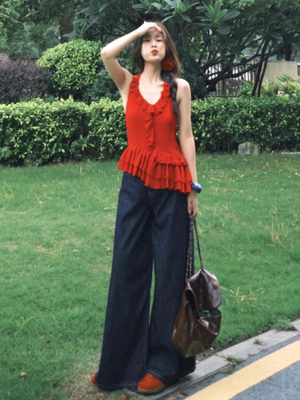 High Waist Wide Leg Blue Jeans Women's Autumn New Sle Loose Drapey Straight Floor-Length Pants American Sle plus Size