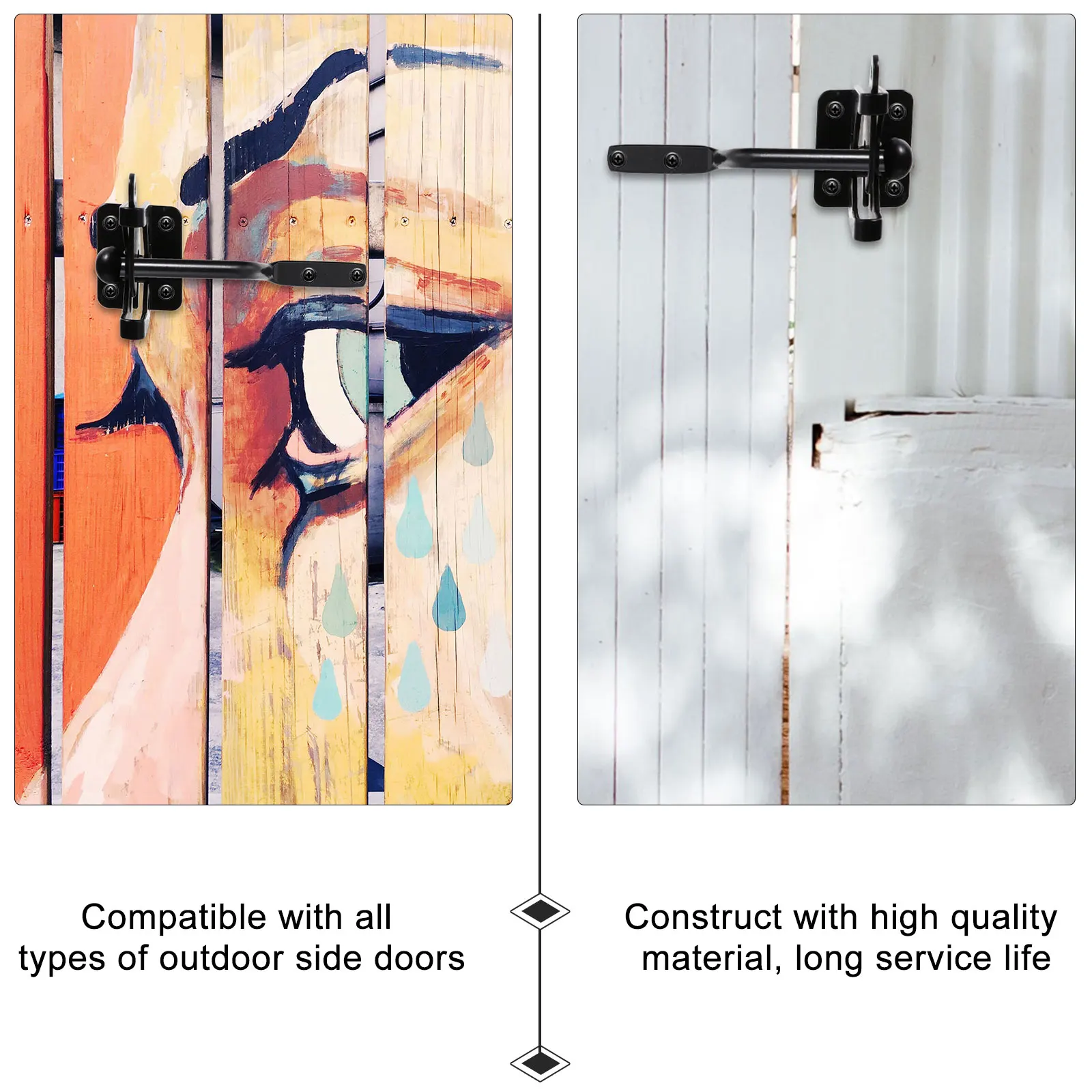 

Gate Lock Hinge Latch Post Mount Automatic Gravity Lever Self-locking Black Carbon Steel for Wood Fence