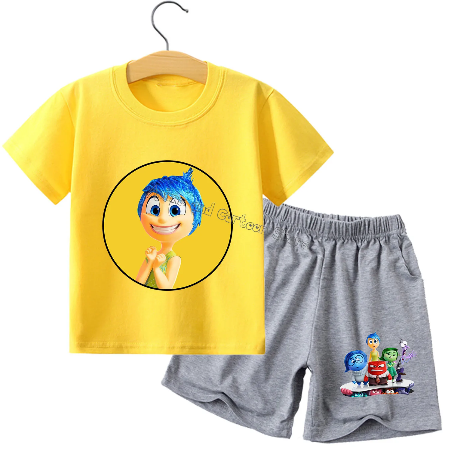 Disney Inside Out New T-shirt Suit Children Summer Cartoon Tops+shorts 2pcs Pants Set Pajamas Sets Home Wear Clothes Kids Gift