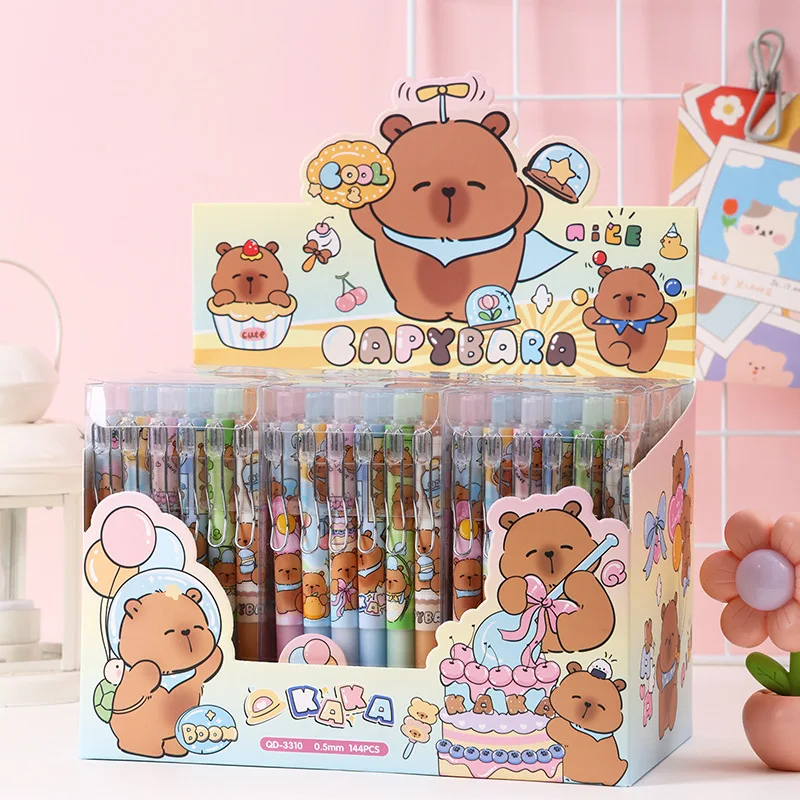 

12-144pcs Capybara Gel Pen Cartoon Press Pen 0.5mm Black Pen Cute Stationery Gifts