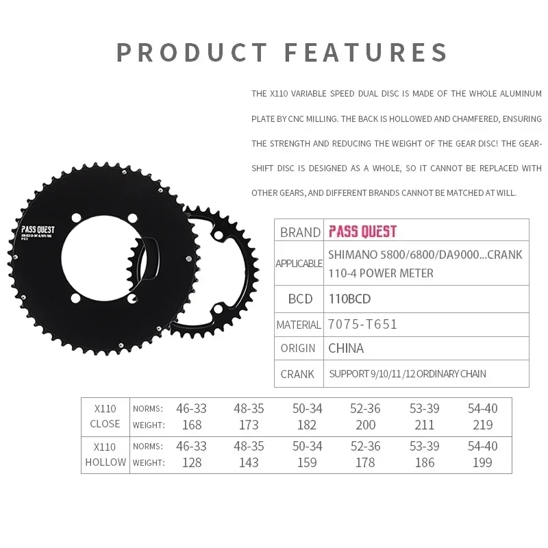 Chainring 110bcd 4 Bolt for Shimano 5800 6800 DA9000 MTB Double Chainring Crankset 46/33T 48/35T 50/34T 52/36T 53/39T 54/40T