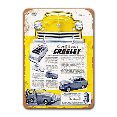 Car Tin Signs Vintage Metal Office Pub Dorm Game Room 1949 Crosley Automobiles Wall Decor Grage Man Cave Sgins Restaurant Home