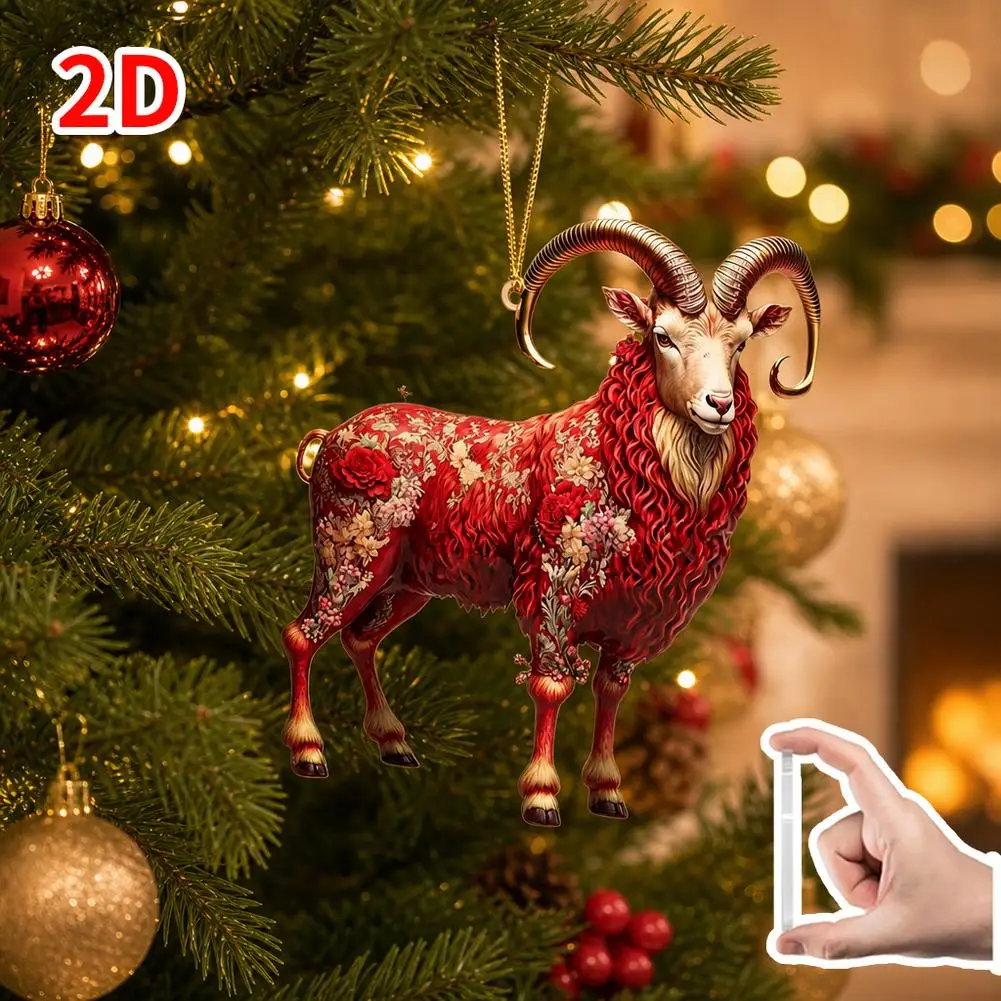 Goat Christmas Ornament 2026, 2D Acrylic Goat Hanging Ornaments Cute Animal Sheep Pendants for Home Christmas Tree Decorations