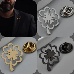 Four-leaf clover gold-plated badge, silver collar brooch, black formal lapel pin, nameplate suit accessories set, men's gift