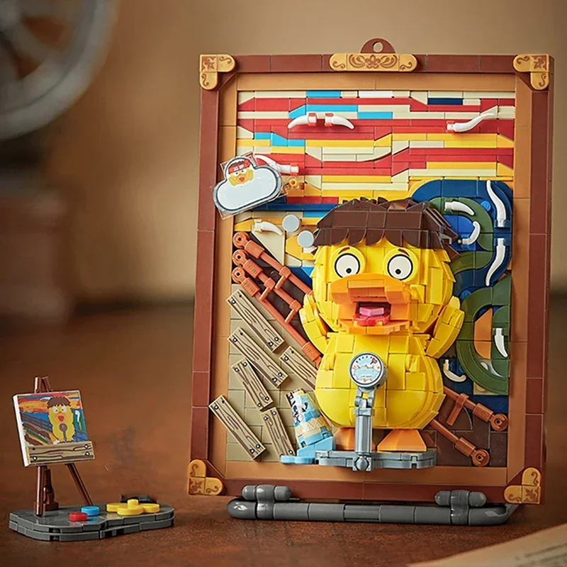 Famous Oil Painting Building Blocks DIY Creative Cartoon Screaming Duck Painting Ornaments Adults and Children Toys Gifts