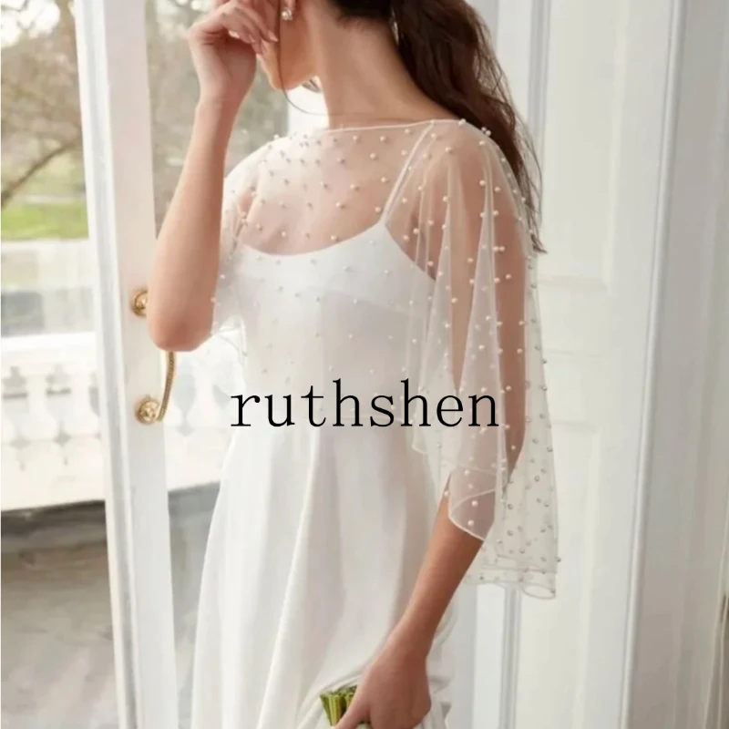 Свадебная накидка с бисером, короткие жемчужные плечи, женское болеро, тюлевая накидка, свадебная шаль по индивидуальному заказу Свадебная накидка с бисером, короткие жемчужные плечи, женское болеро, тюлевая накидка, свадебная шаль по индивидуальному заказу