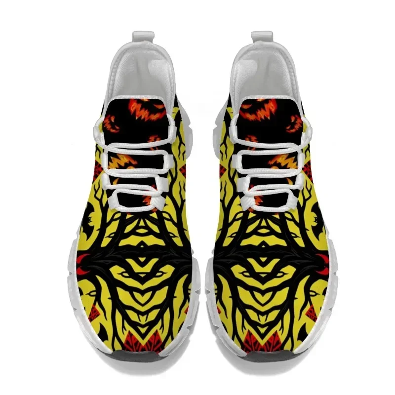 Zapatos informales personalizados, tela de malla plana, zapatos tejidos voladores, ligeros, transpirables, diseño de Festival de terror y murciélago de Halloween
