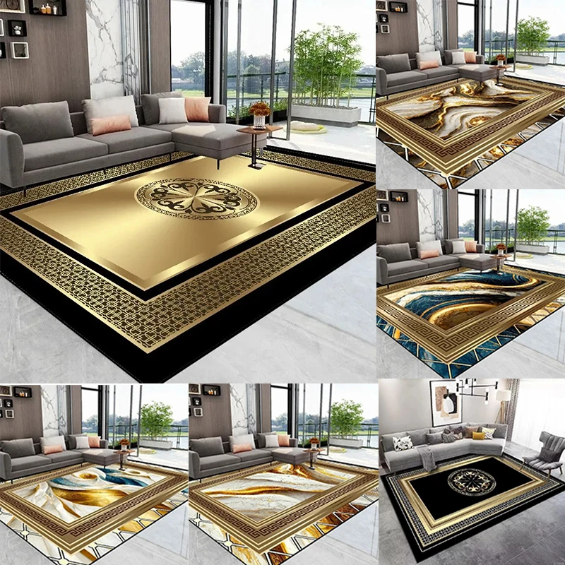 Modern Luxury Golden Carpet for Living Room Abstract Decoration Large Carpets Coffee Table Side Rug Rooms Decor Mat Tapis Salon