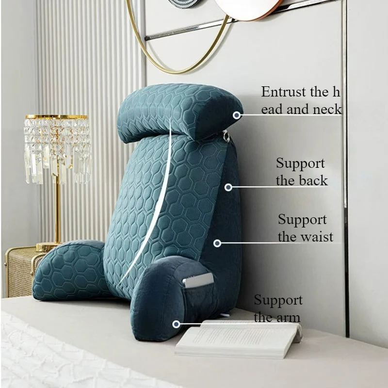 

Reading Pillow Standard Bed Pillow Large Backrest Soft Cool Silk Latex Cushion Washable Cover Chair with Pockets Bed Pillow