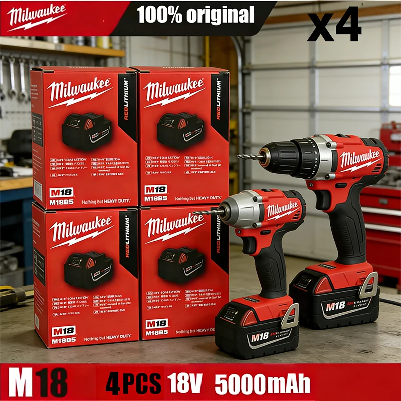 

6.0Ah Milwaukee M18 21700 Lithium Ion Battery 5.0Ah Interchangeable 18V for M18B8 M18B5 Power Tools Compatible with 48-11-1850 4