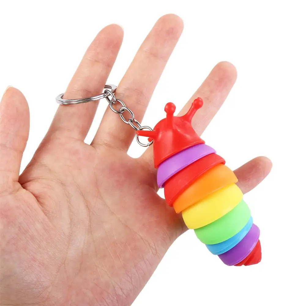 Finger Slug Snail Caterpillar Key Chain Anti-Anxiety keyrings Squeeze Sensory Toys Bag Pendant