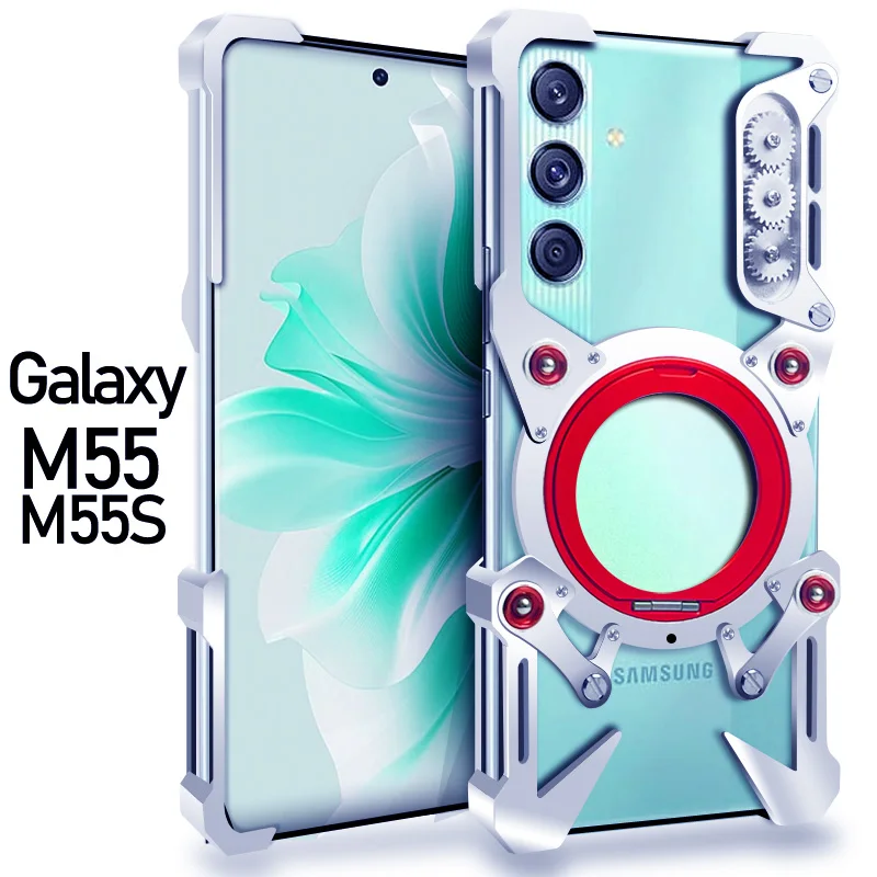 

Hollow metal case Aluminum light metal Samsung Galaxy M55 M35 M15 phone case aluminum bumper built-in 360° bracket