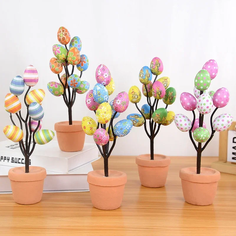 

Easter Egg Tree Flowerpot Colorful Painting Foam Egg Creative Tabletop Decor Potted Plant Ornaments Home Easter Party Supplies