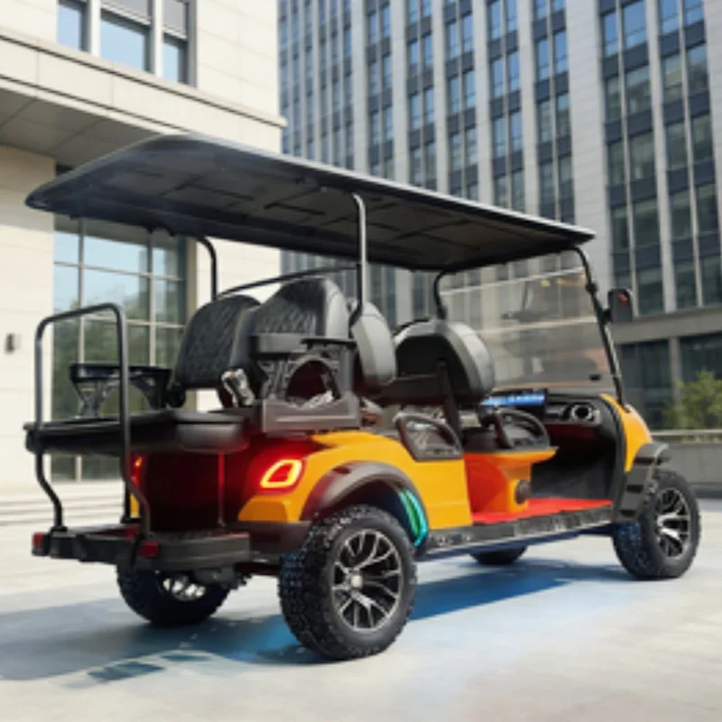 Dylante 72V 120AH Lithium Battery Electric Golf Cart Tire LED Strip 14 Inch Tires Black Upholstered Seat With Folding Windshield