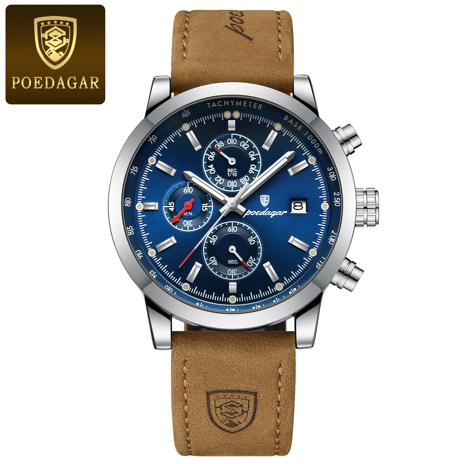 POEDAGAR Luxus Trendy Mann Uhr Datum Wasserdicht Leucht Chronograph Männer Uhr Sport Männlich Stilvolle Leder herren Quarz Uhren 7