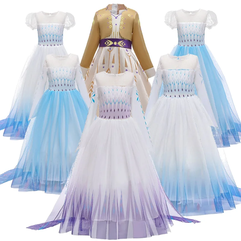 

Elsa Anna Cosplay Costumes Toddler Princess Dresses Girls Mesh Sequin Dress For Kids Snow Queen Gown Carnival Birthday Party