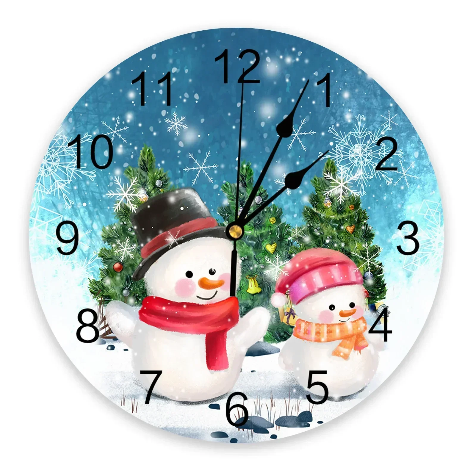 Christmas Snowman Christmas Tree Snowflake Round Wall Clock Modern Design Kitchen Hanging Watch Home Decor Silent Wall Watch