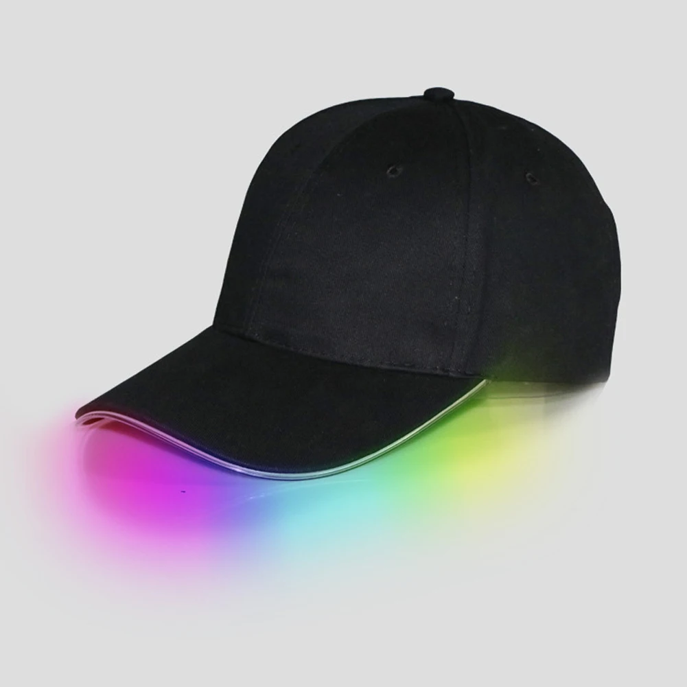 LED Light Glow Club Party Sports Athletic Black Fabric Travel Hat Cap Red Light