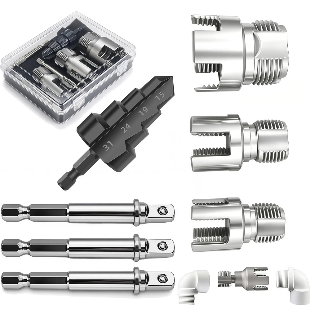 Pipe Threading Kit Burr Free Step Drill Bit Alloy Steel Hex Shank Tube Thread Cutter Set for 1/2 3/4 1 Inch PPR PE Plumbing