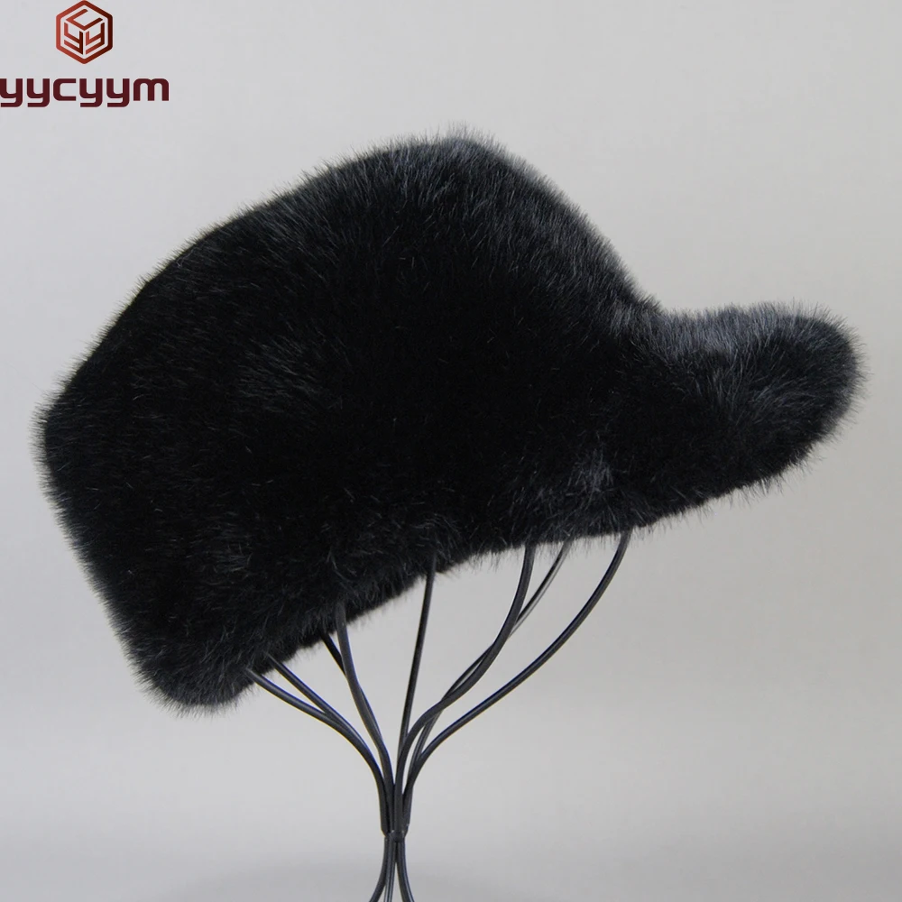 

False Mink Fur Hats For Women Warm Russian Winter Hat Luxurious False Mink Fur Cap Fashionable Brand Visors Artificial Caps