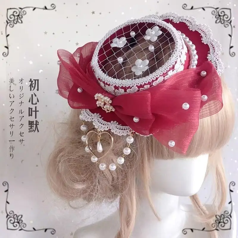 Sombrero de copa Vintage de Lolita para mujer, gorro elegante de encaje de palacio con flores para fiesta, tocado con pinza para el pelo, tocado de Cosplay