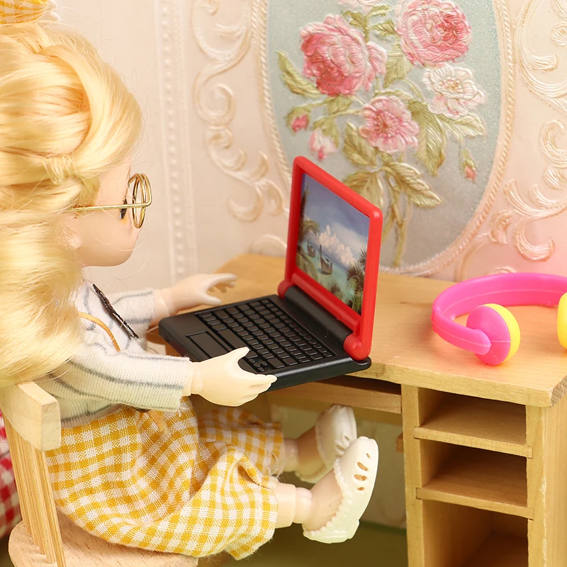 1Pc Plastic Poppenhuis Miniatuur Kantoor Computer Speelgoed Model Mini Simulatie Laptop Poppenhuis Decoratie Accessoires