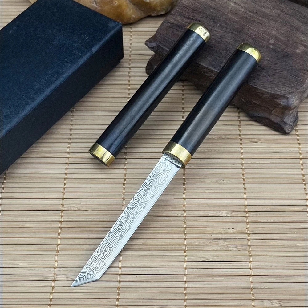 

Премиальный нож из дамасской стали, прямой клинок танто, рукоять из черного дерева, легкий карманный нож, портативный инструмент для активного отдыха