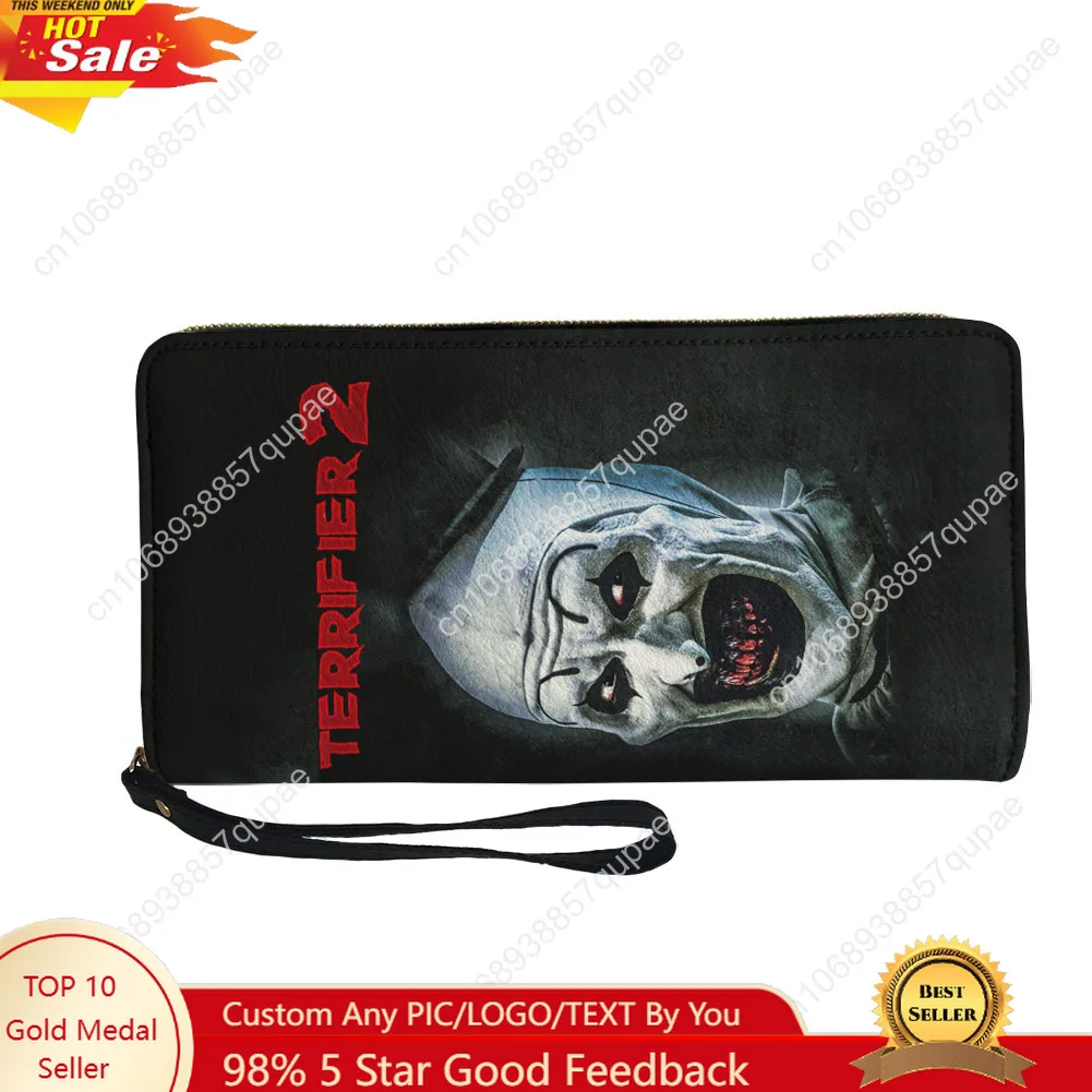 

Terrifier Clown halloween Custom Wallet Purse Mens Womens Teenagers Zipper Long Wallets Double Print Portable Wallet Gift Bag