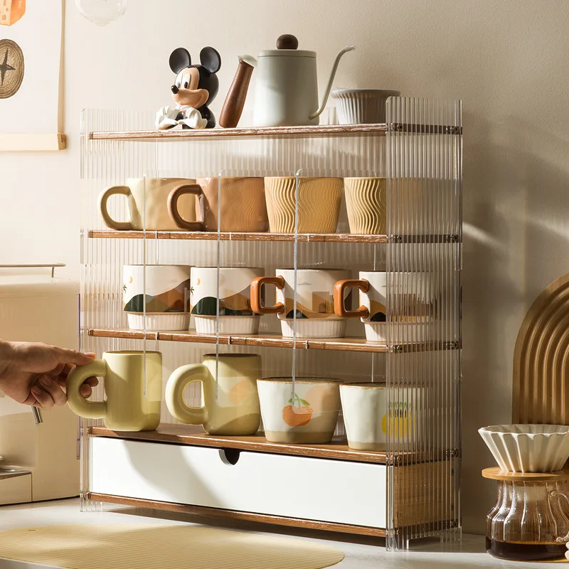 

Подстаканник Настольная полка для хранения Домашняя кухня Многофункциональный подстаканник для воды Многослойный ящик для хранения кофе с выдвижным ящиком